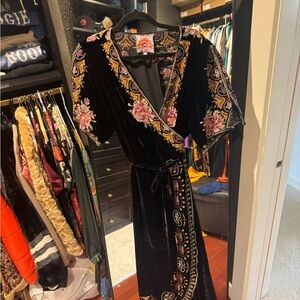 Johnny Was Black and Pink Embroidered Dress